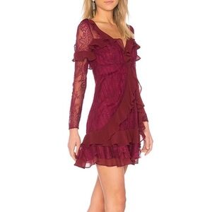 For Love & Lemons Daphne Lace Mini Dress in Bordeaux Wine Red Size S